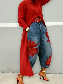 Casual Zipper Loose Bloomers Ankle Pants O-Line Daily Trousers