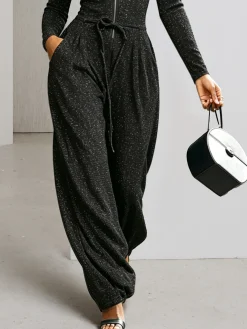 Casual Zipper Plain Mock Neck Pockets Jumpsuit