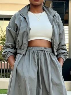 Casual Zipper Plain Shawl Collar Jacket