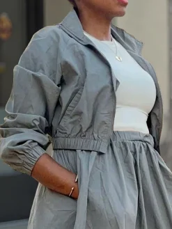 Casual Zipper Plain Shawl Collar Jacket