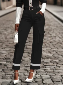 Color Block Urban Cargo Ankle Pants With No Belt