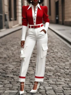 Color Block Urban Cargo Ankle Pants With No Belt
