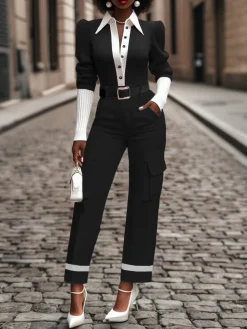 Color Block Urban Cargo Ankle Pants With No Belt