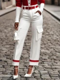 Color Block Urban Cargo Ankle Pants With No Belt
