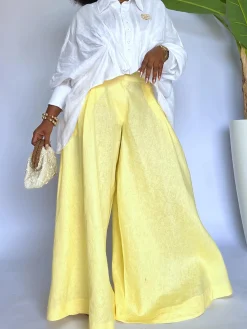 Cotton And Linen Casual Plain Distressing Wide Leg Pants