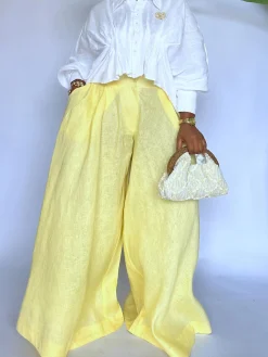 Cotton And Linen Casual Plain Distressing Wide Leg Pants