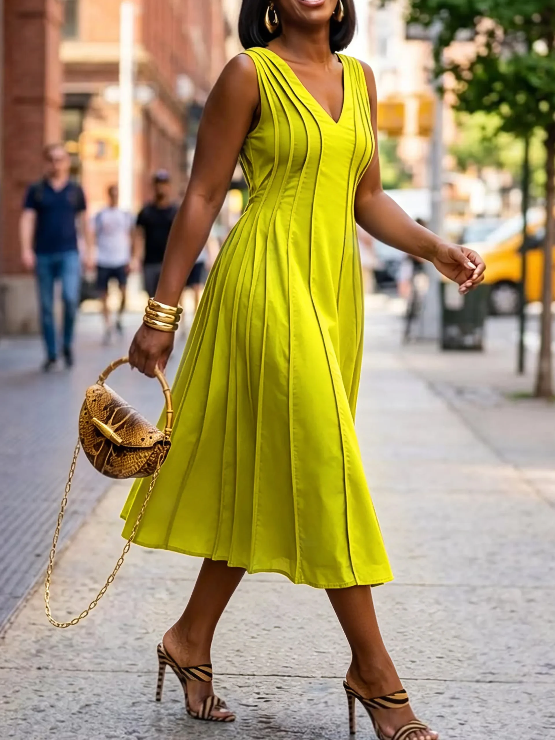 Cotton And Linen Casual Plain Ruched Midi Dress