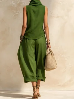 Cotton And Linen Casual Plain Pants