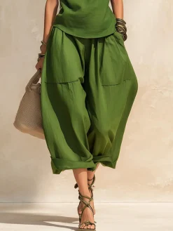 Cotton And Linen Casual Plain Pants