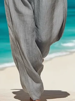 Cotton And Linen Loosen Casual Plain Wide Leg Pants