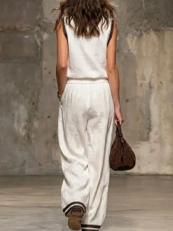 Cotton And Linen Urban Plain V Neck Blouse
