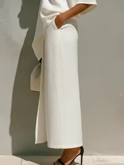 Cotton And Linen Vacation Slit Plain Maxi Skirt