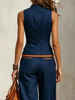 Cotton Casual Color Block Regular Fit Sleeveless Vest