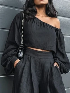 Cotton Casual Floral Gathered Off The Shoulder Blouse