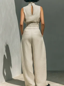 Cotton Casual Plain Wide Leg Pants