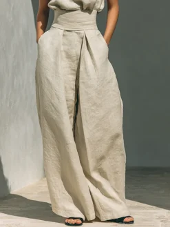 Cotton Casual Plain Wide Leg Pants
