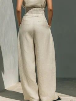 Cotton Casual Plain Wide Leg Pants
