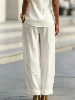 Cotton Casual Plain Wide Leg Pants Fashion Pants