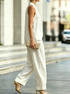 Cotton Casual Plain Wide Leg Pants Fashion Pants