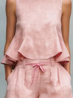 Cotton Casual Solid Relaxed Plain Peplum Sleeveless Blouse