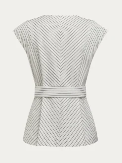 Cotton Crew Neck Striped Urban Blouse With Belt