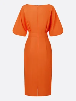 Cotton Elegant Plain Crew Neck Midi Dress