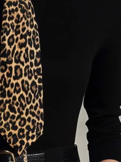 Cotton Urban Leopard Shirt Collar Blouse With Tie