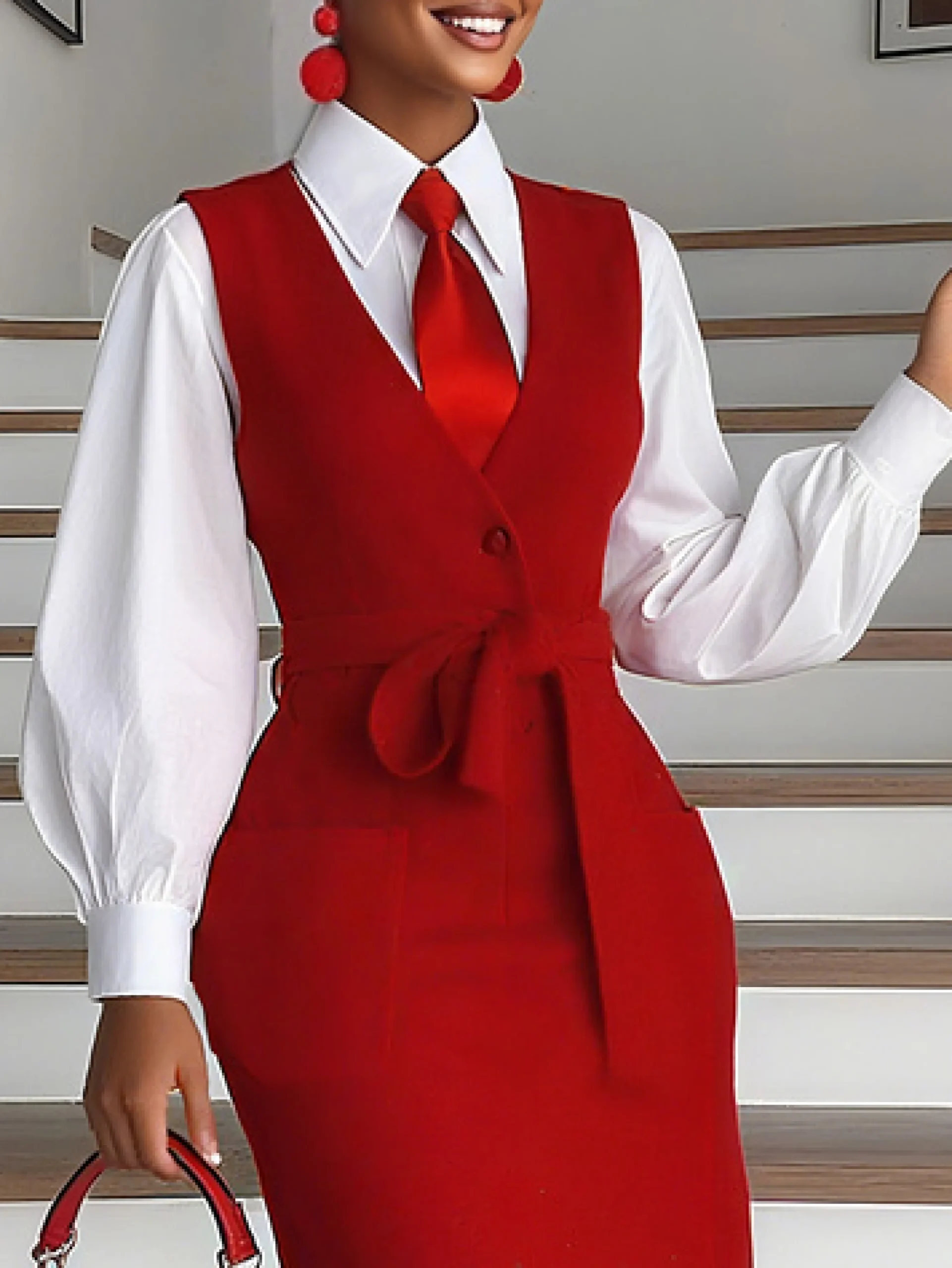 Cotton Urban Plain Buttoned Shirt With Tie