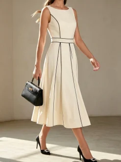 Crew Neck Plain Elegant Dress With No