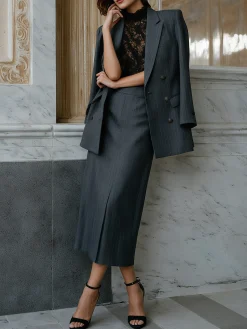 Deep Gray Printing Pencil Skirt H-Line Maxi Together Skirt