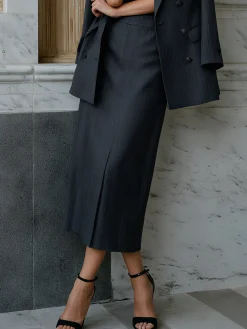 Deep Gray Printing Pencil Skirt H-Line Maxi Together Skirt