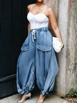 Denim Loose Plain Casual Jeans
