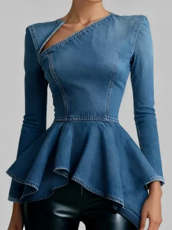 Denim Urban Plain Asymmetric Top
