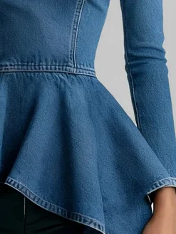 Denim Urban Plain Asymmetric Top
