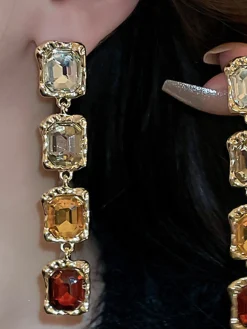 Diamond-Encrusted Square Earrings