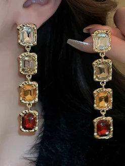 Diamond-Encrusted Square Earrings