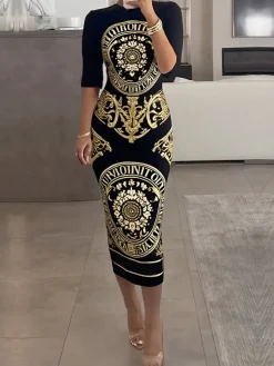 Elegant Artistic 3D Floral Midi Dress