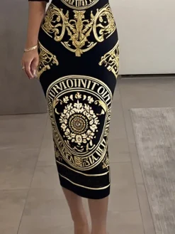 Elegant Artistic 3D Floral Midi Dress