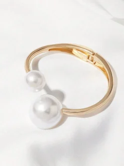 Elegant Asymmetrical Faux Pearl Cuff Bracelet