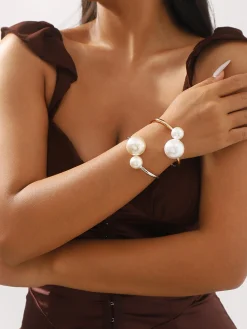 Elegant Asymmetrical Faux Pearl Cuff Bracelet