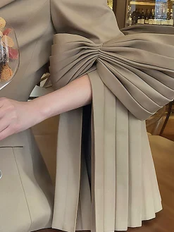 Elegant Bell Sleeve Bow Plain Lapel Collar Blazer