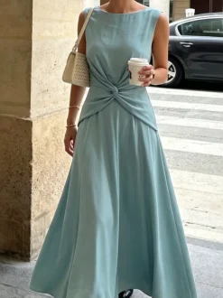 Elegant Boat Neck Dress With No