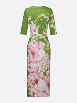 Elegant Bodycon Crew Neck Half Sleeve Midi Dress