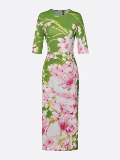 Elegant Bodycon Crew Neck Half Sleeve Midi Dress