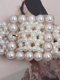 Elegant Braided Imitation Pearl Wide Belt Dress Decorative Waist Belt