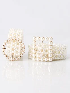Elegant Braided Imitation Pearl Wide Belt Dress Decorative Waist Belt