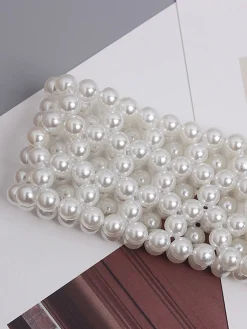 Elegant Braided Imitation Pearl Wide Belt Dress Decorative Waist Belt