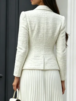 Elegant Buttoned Plain Cross Neck Jacket
