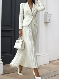 Elegant Buttoned Plain Cross Neck Jacket