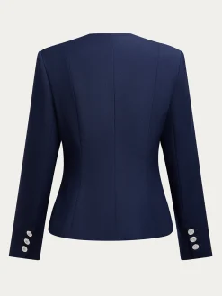 Elegant Buttoned Plain Square Neck Blazer